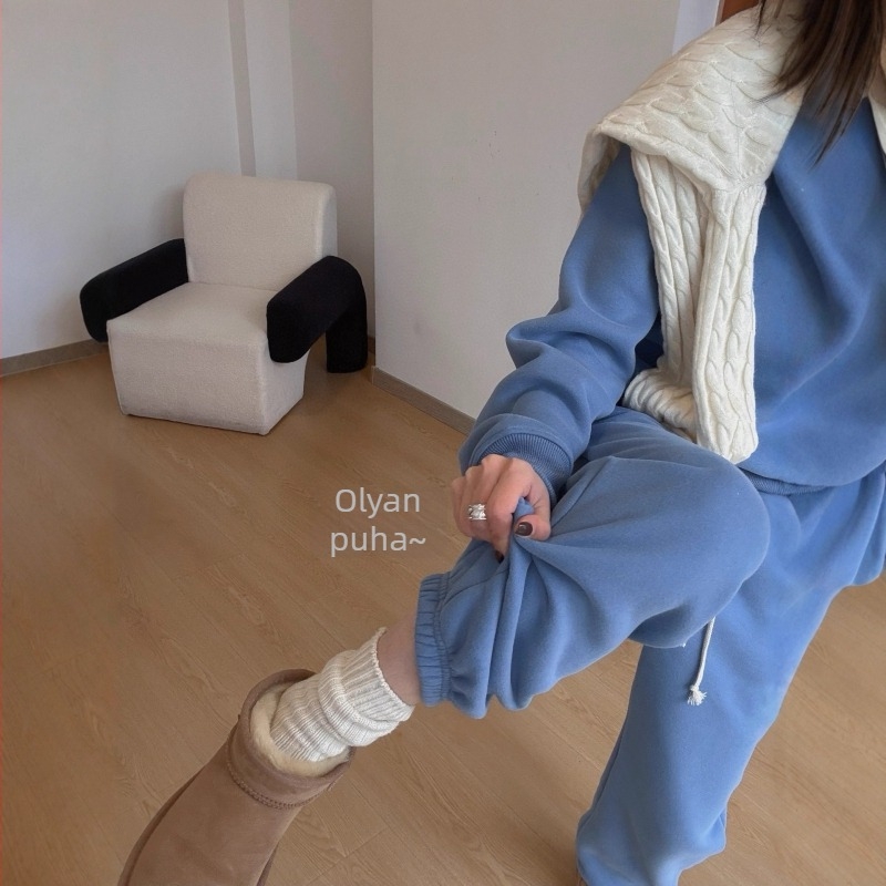 Női fleece-lével bélelt casual szett: felső és nadrág, 95% feletti pamut, meleg őszi–téli 2025