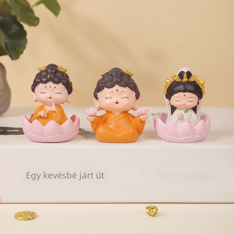 Kisméretű Buddha és Guanyin figura autóhoz és otthoni dekorációhoz – gyantából