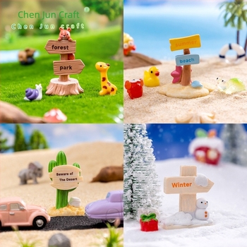 Mikroanyagokkal készített kreatív DIY tájkép: aranyos kis díszek, ujjakhoz való díszítés, mini moha kiegészítők és tájképi útjelző táblák