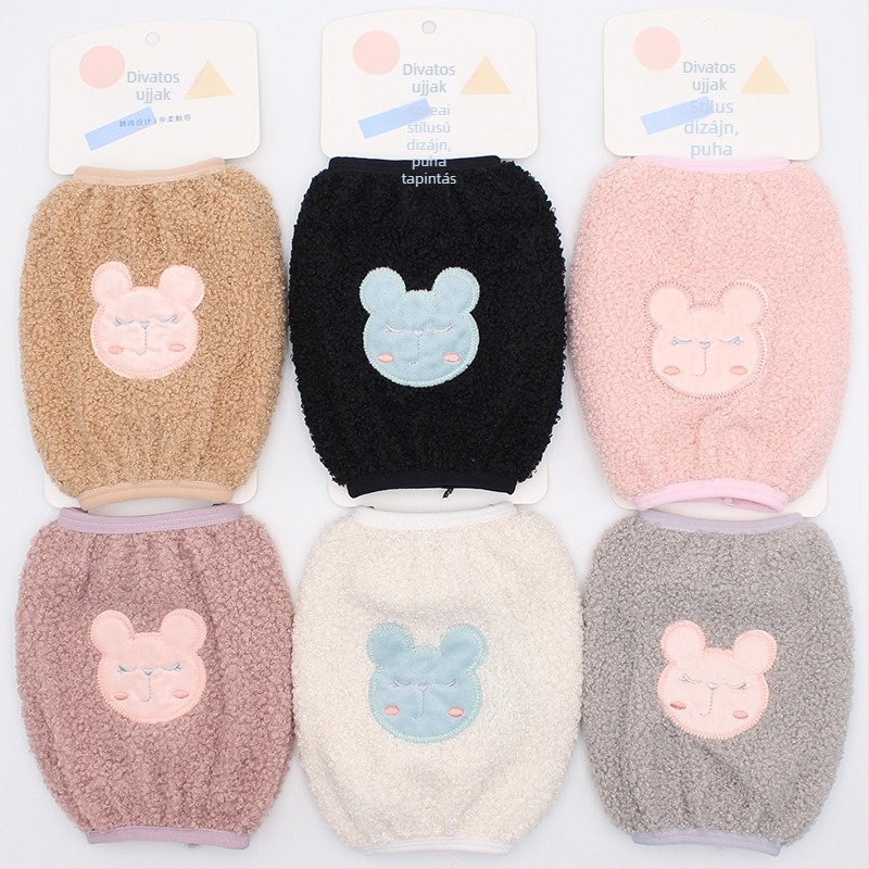 Női őszi-téli rövid karvédők Teddy velúrból, macskás mintával