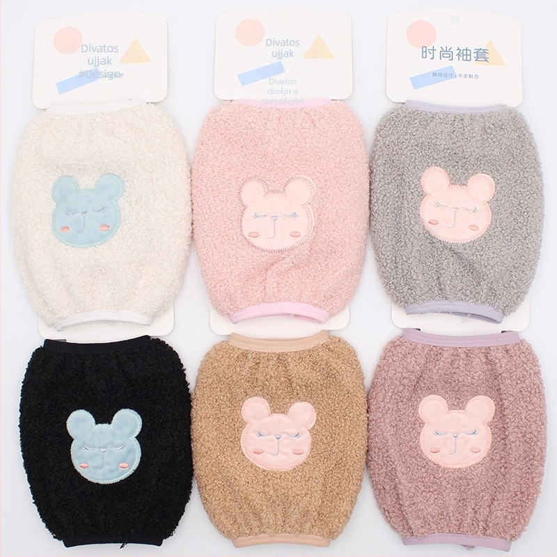 Női őszi-téli rövid karvédők Teddy velúrból, macskás mintával