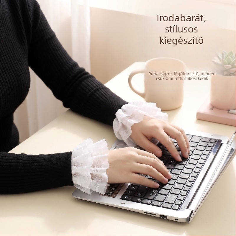 Koreai stílusú díszes ujjkötők, csipkével, dupla rétegű chiffon, fekete-fehér, pulóver kiegészítő, Art 01