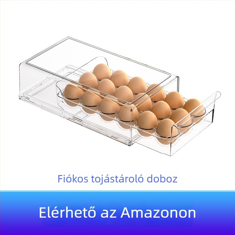 Egymásra tehető tojás tároló doboz, nagy kapacitású fiókos kivitel, hűtőszekrényhez