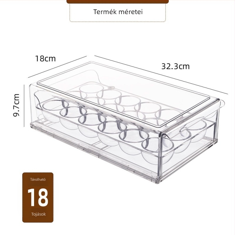 Egymásra tehető tojás tároló doboz, nagy kapacitású fiókos kivitel, hűtőszekrényhez