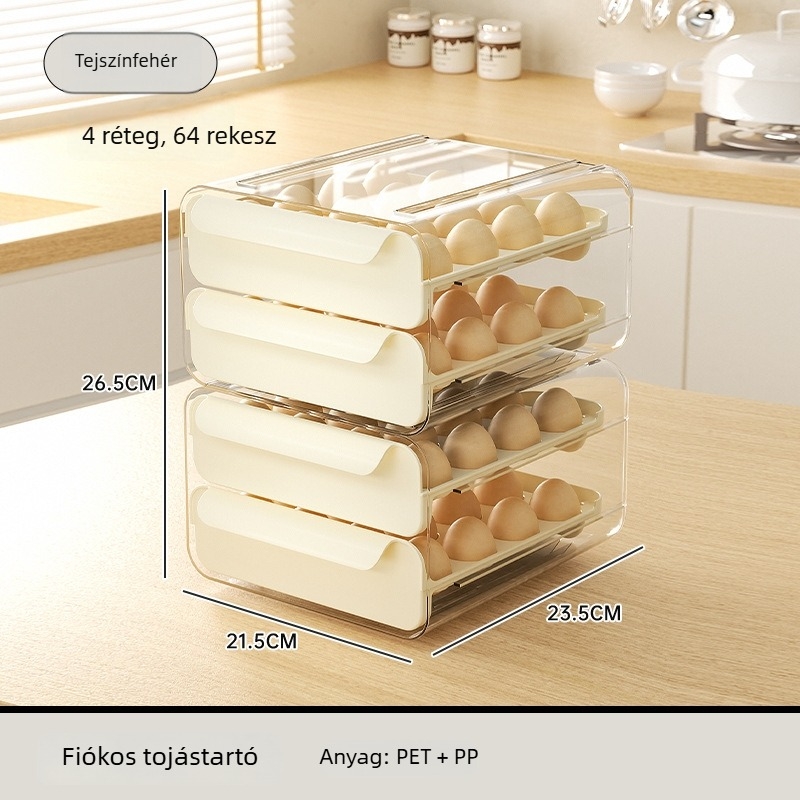 Tojástároló doboz hűtőszekrényhez, fiókos típusú konyhai tároló, zárt frissességmegőrző doboz