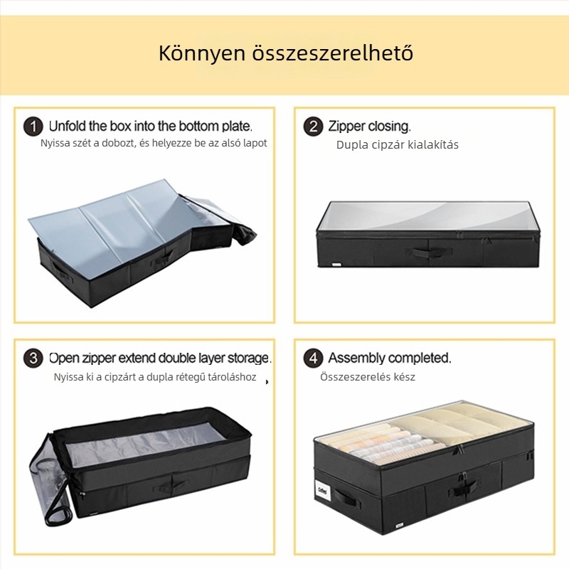 Kettős rétegű tárolózsák az ágy alatt – Nagy ruhásszekrény-rendező, 120 L, összecsukható, por- és nedvességálló