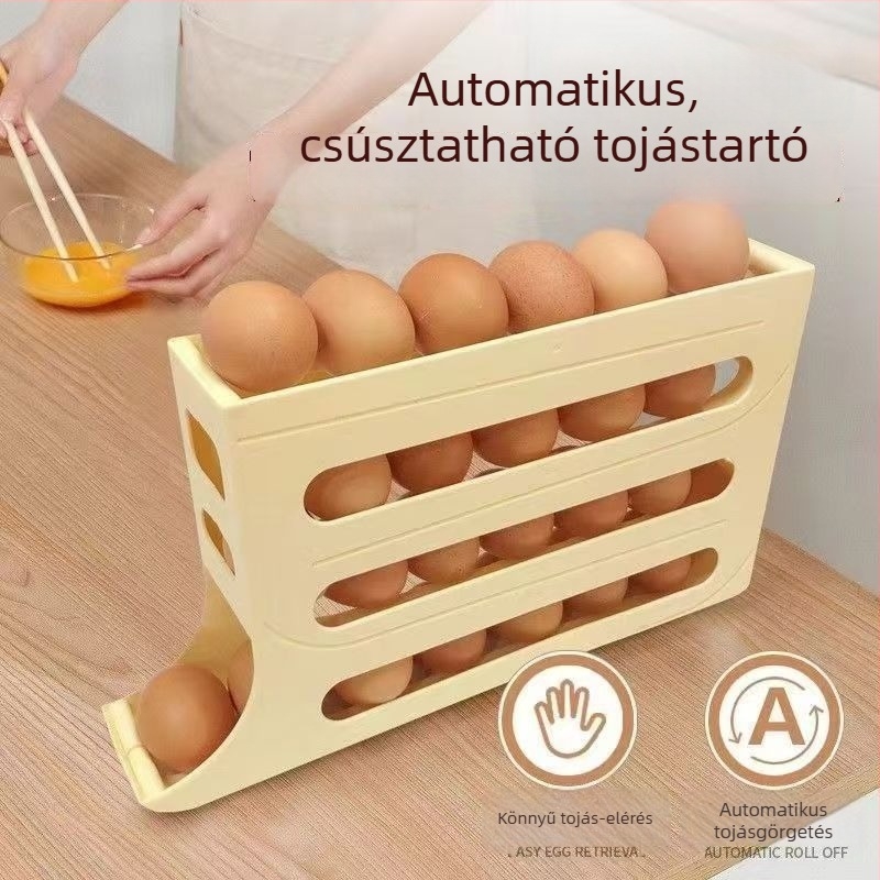 Csúszó tojás tároló doboz a hűtő ajtó oldalán, többszintes konyhai szervező