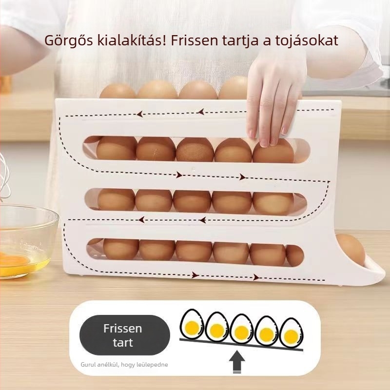 Csúszó tojás tároló doboz a hűtő ajtó oldalán, többszintes konyhai szervező