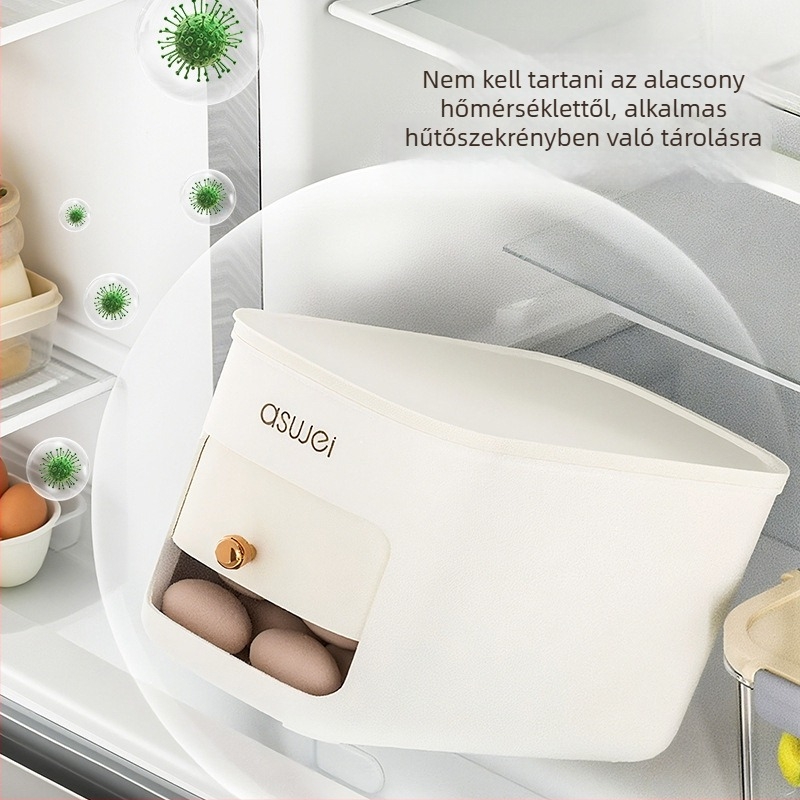 Tojástároló doboz, nagy kapacitású, multifunkcionális a hűtőszekrényhez, automatikus gördülő és leesés elleni védelemmel