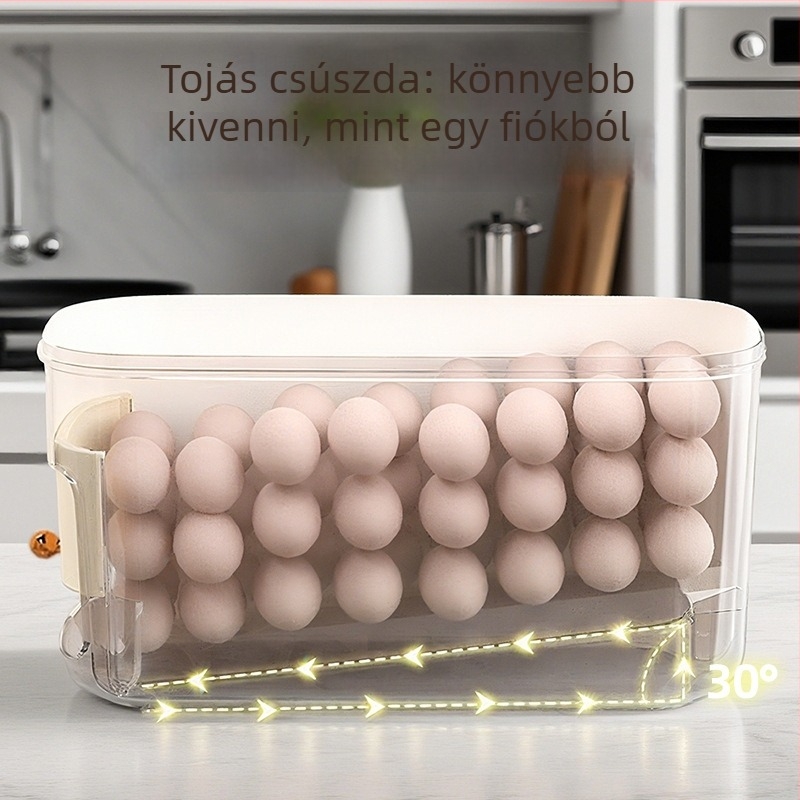 Tojástároló doboz, nagy kapacitású, multifunkcionális a hűtőszekrényhez, automatikus gördülő és leesés elleni védelemmel