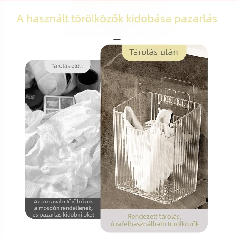 Fali akril fürdőszobai tároló arctörölközőkhöz osztott rekeszekkel