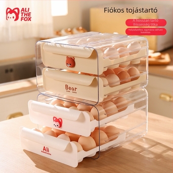 Két szintes tojás-tároló doboz fiókos kialakítással, otthoni konyha és hűtő számára, átlátszó, élelmiszer-minőségű műanyag