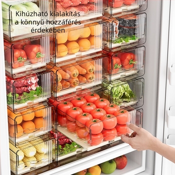 Élelmiszer-minőségű hűtő tároló doboz – zöldségek és gyümölcsök szeparáló fiók rendező, fagyasztóbarát