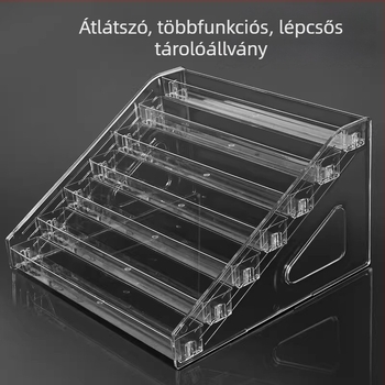 Áttetsző lépcsőzetes kiállítópolc figurák és kis dísztárgyak számára, akril többfunkciós tároló
