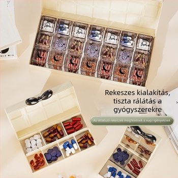 Személyre szabott mintázatú gyógyszeres doboz, élelmiszer-minőségű hordozható rendezővel, porálló, gyógyszerek, gyöngyök és ékszerek tárolására