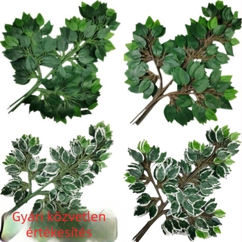 Mesterséges banyan ágak, műanyag bevonatú levelekkel és fehér élű lombbal, tájképekhez és kertekhez