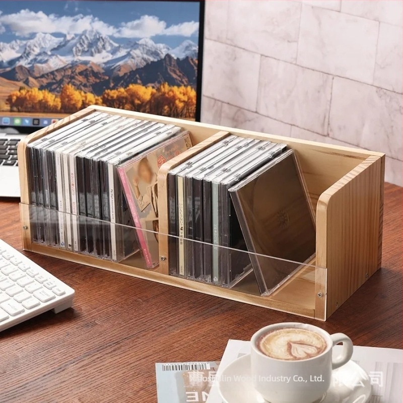 Akril és fa lemeztároló doboz – asztali rendező vinyl lemezekhez, DVD-khez és kazettákhoz, nagy kapacitású