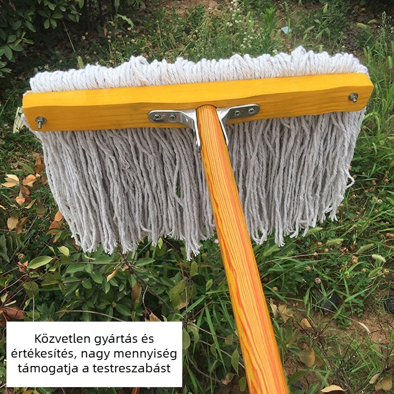 Háztartási pamutszálas felmosó, nedvszívó sík fej, fa nyéllel, 40 cm fej