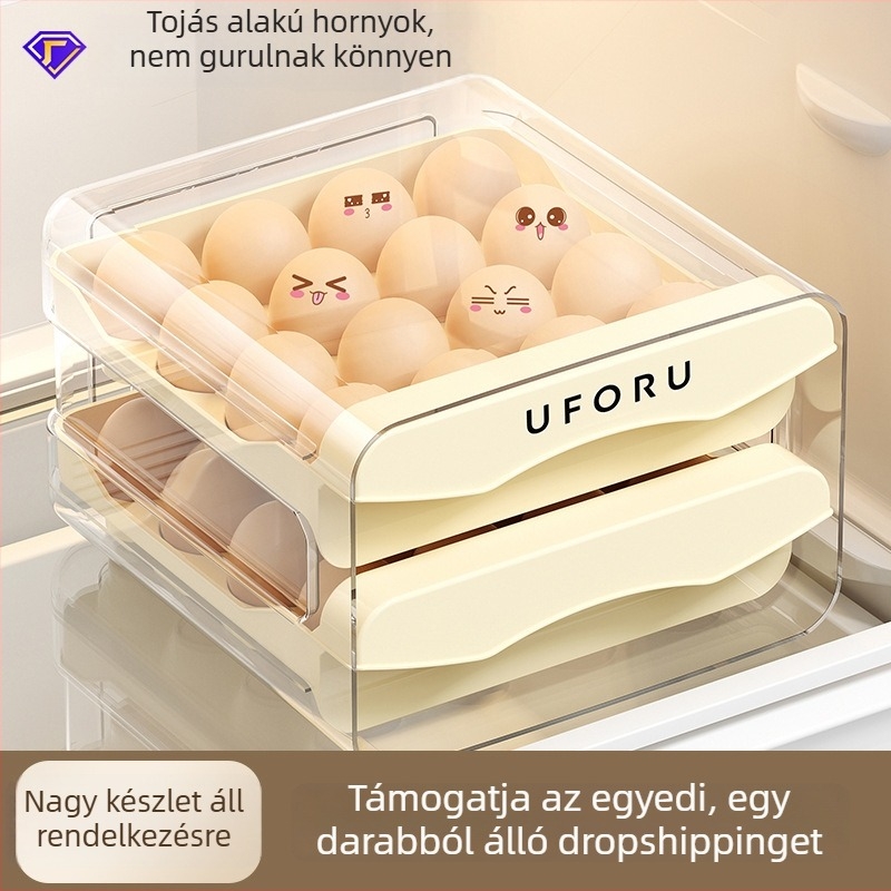 Konyhai tojásdoboz, élelmiszer-minőségű, átlátszó, kétszintes tojás-tároló, nagy kapacitású