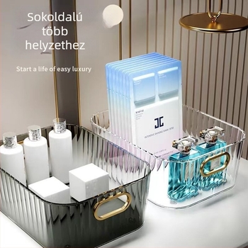 Akril sminkorganizer kozmetikumok és arcmaszkok számára, egyszínű tároló doboz, könnyű luxus stílus, méretek 27×21×10 cm