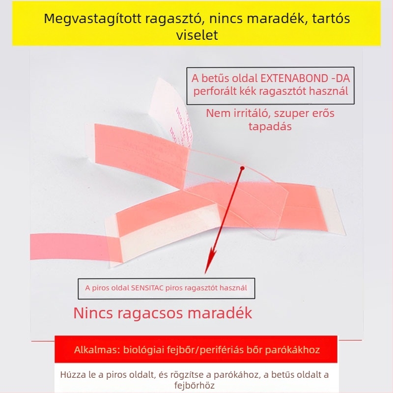 Paróka számára készült biológiai kétoldalas ragasztófilm, láthatatlan tapasz, erős tapadás a fejbőrön, vízálló és izzadásálló, piros ragasztó