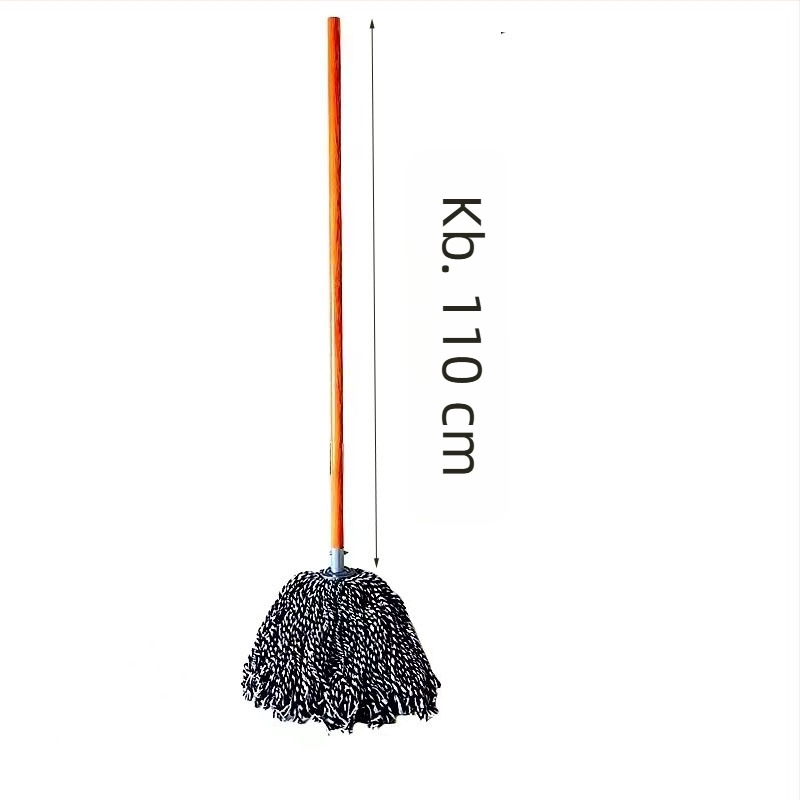Fa nyélű pamutfonalú mop, kerek fejű, iskolai és szállodai takarításhoz.