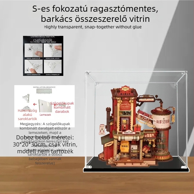 Akril kijelző doboz kézzel készített díszekhez és figurákhoz, porvédő tároló
