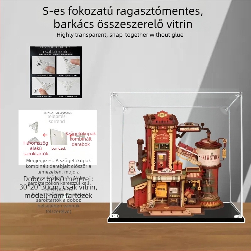 Akril kijelző doboz kézzel készített díszekhez és figurákhoz, porvédő tároló