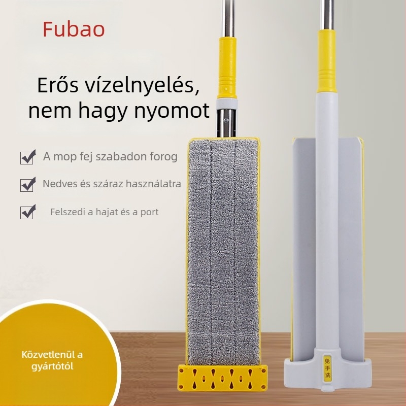 Fubao Lapos mop, kézzel mosható, nagy forgatható fej, nedves-száraz kettős használat, széles fej, otthon és szálloda számára
