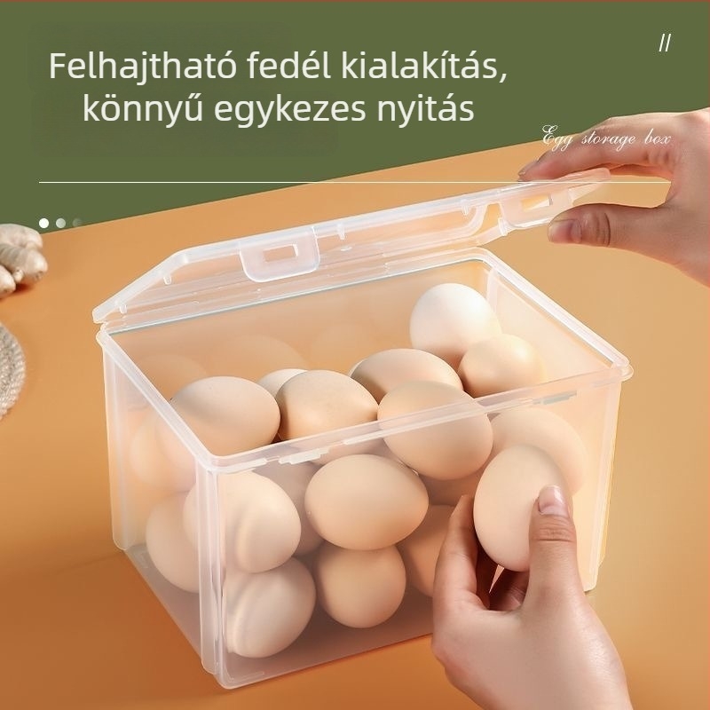 Átlátszó tojás tároló doboz fedővel, fiókos kialakítás, hűtőbe és fagyasztóba való, légmentesen záró tartály