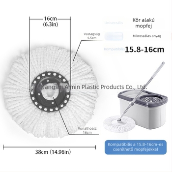 Megvastagodott forgó felmosófej, 16 cm, kompatibil Miaojie, David, Good Wife, univerzális cserefej