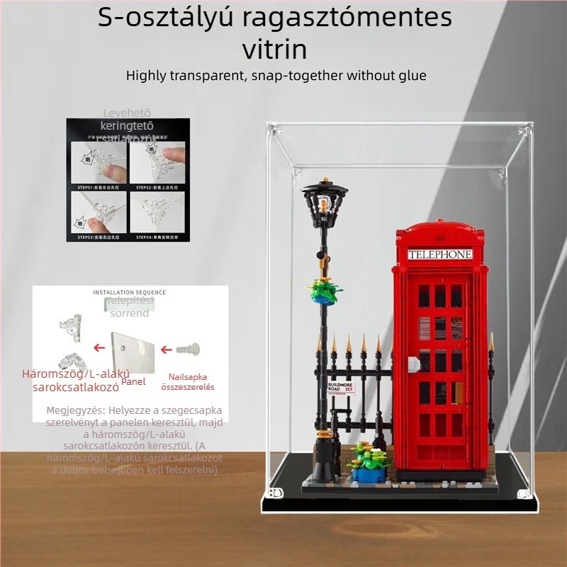 Akril kiállítási tok LEGO 21347 London Red Phone Boothhoz, átlátszó porvédett tároló doboz