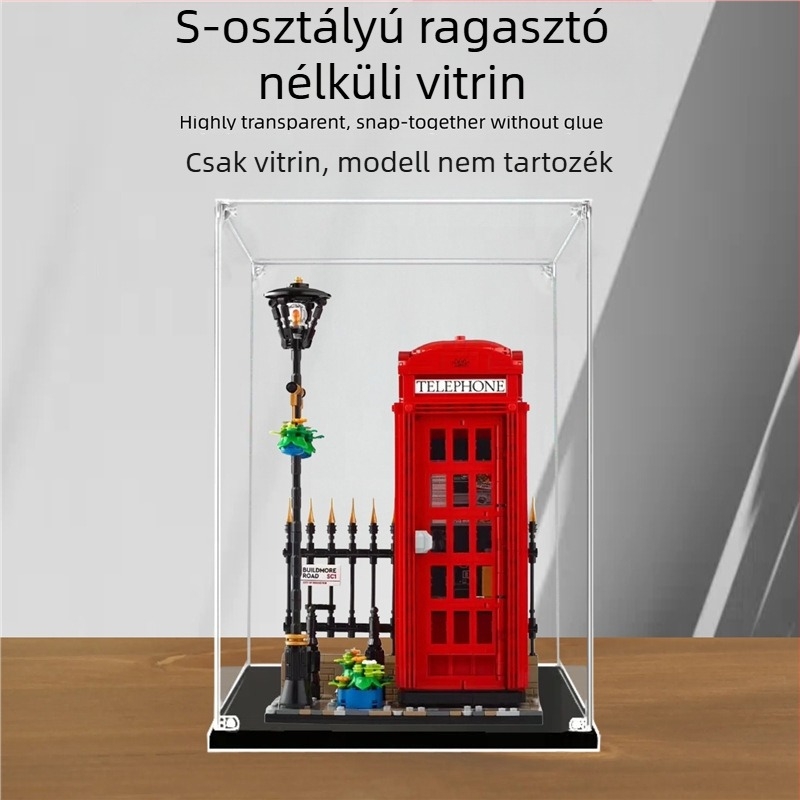 Akril kiállítási tok LEGO 21347 London Red Phone Boothhoz, átlátszó porvédett tároló doboz