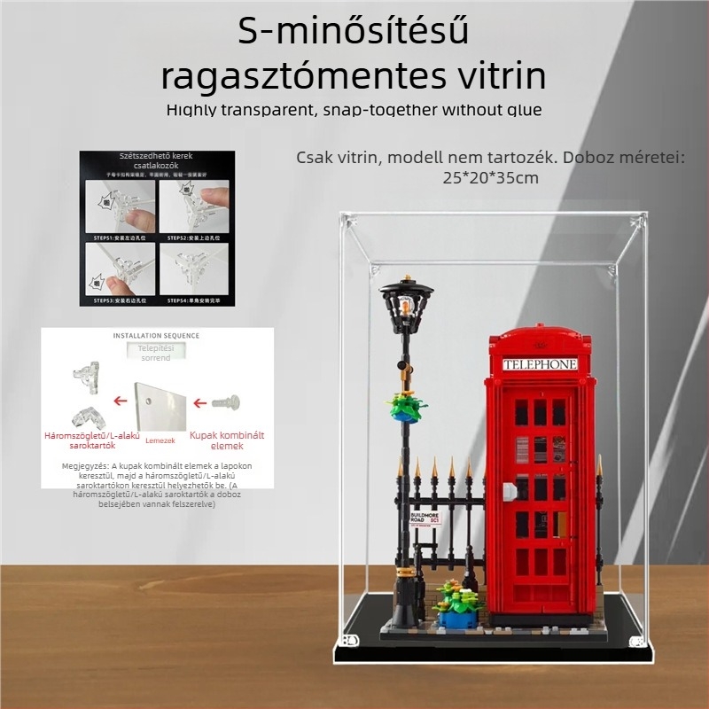 Akril kiállítási tok LEGO 21347 London Red Phone Boothhoz, átlátszó porvédett tároló doboz