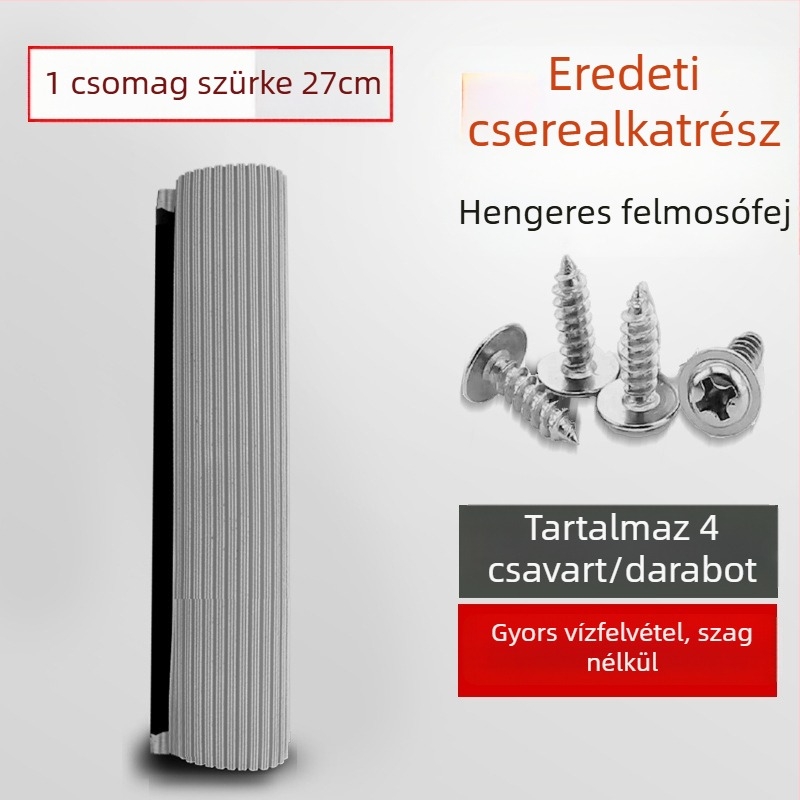 27 cm-es görgős mopfej, 38 cm-es préselt szivacs fej, PVA abszorberes cserélhető fej, mop-kiegészítők