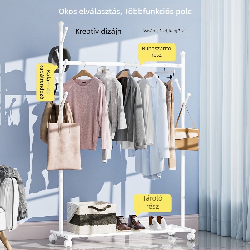 Egy rúdos, szabadon álló ruhaszárító, mobil, otthonra, erkélyre vagy hálószobába
