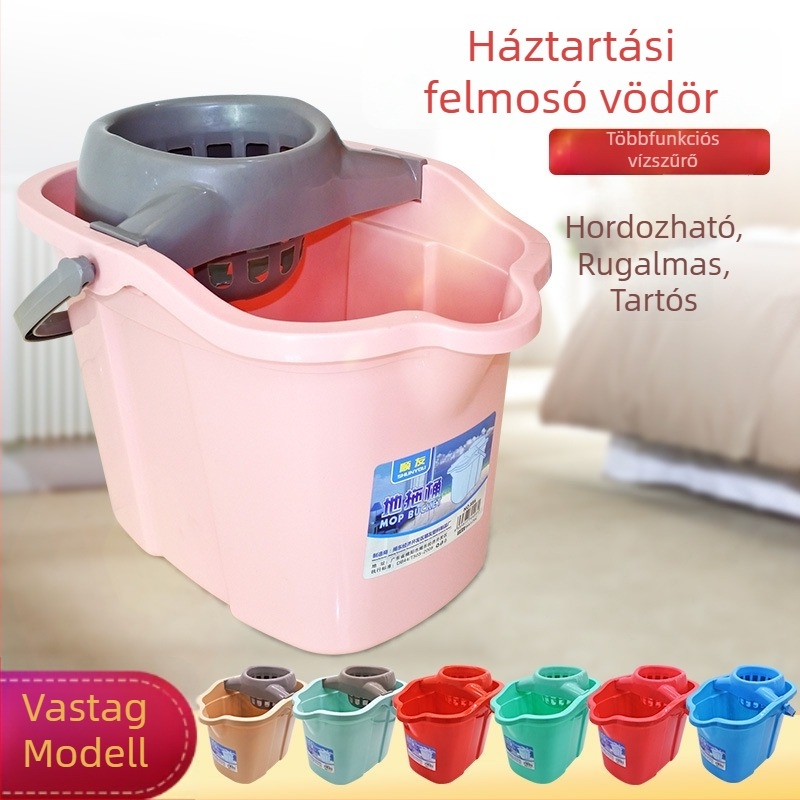 Műanyag mopvödör kerékkel, vastagított kivitel, háztartási kézi nyomású, piros tisztítóvödör