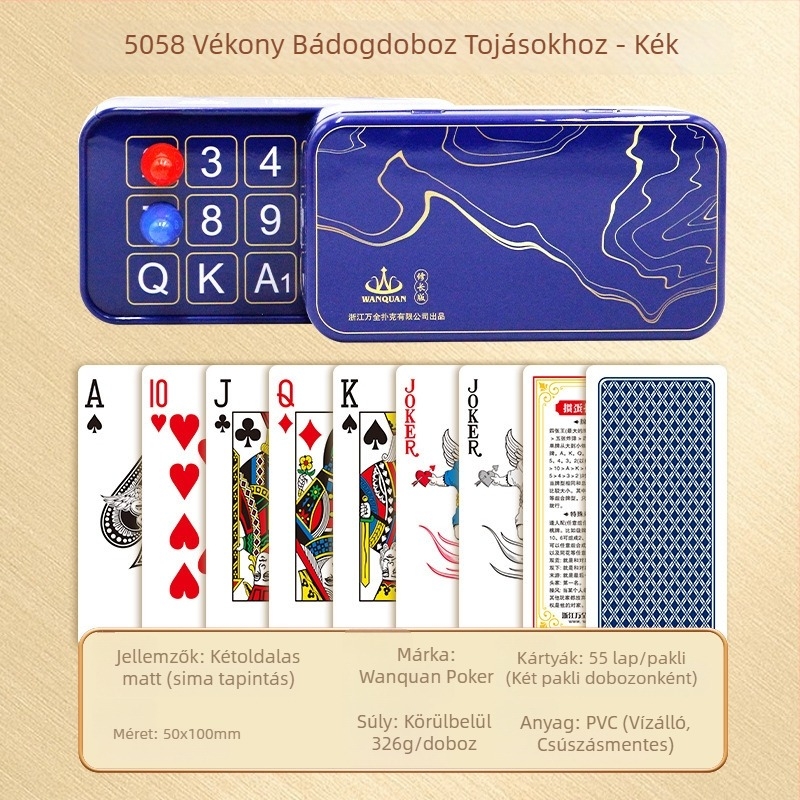 Guandan pontozó műanyag játékkártyák vékony PVC vízálló fém dobozban, keskeny kártyák, modell 5058