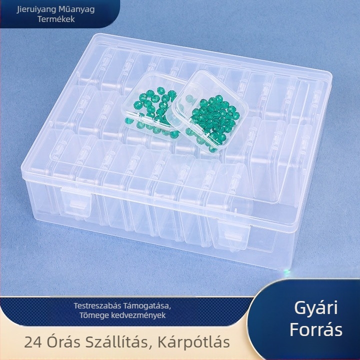 DIY gyöngy tároló doboz készlet – átlátszó műanyag rendező, PP, 22×17.5×6 cm, 1 L, rakható, porálló
