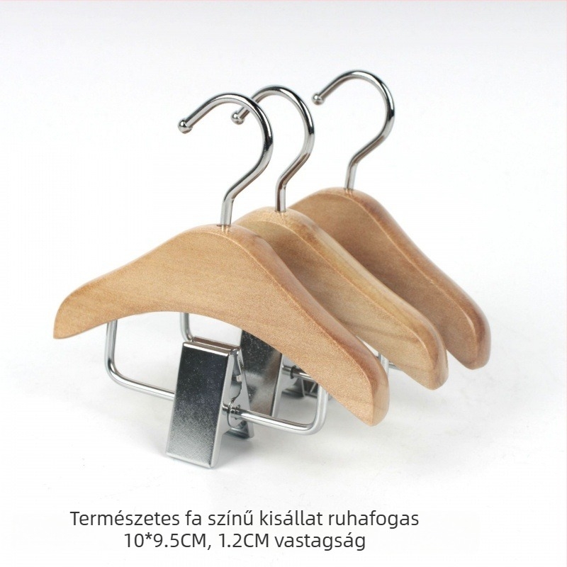 Csúszásmentes fa ruhakasztó macskáknak és kutyáknak, mini méret, tömörfa