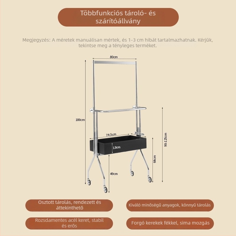 Tömörfából készült padlón álló ruhatároló, modern minimalist dizájn, hordozható ruhatár a hálószobába