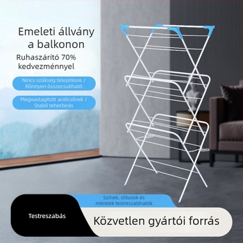 Háromszintes összecsukható ruhaszárító állvány, kihúzható, szerelés nélküli, fürdőszobai padlón álló