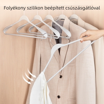 Széles vállú öltönyakasztó folyékony szilikon bevonattal, bőrérzetű gumis felülettel, vastított csúszásmentes kialakítással, nyom nélkül, trenčkotokhoz, pulóverekhez és kabátokhoz