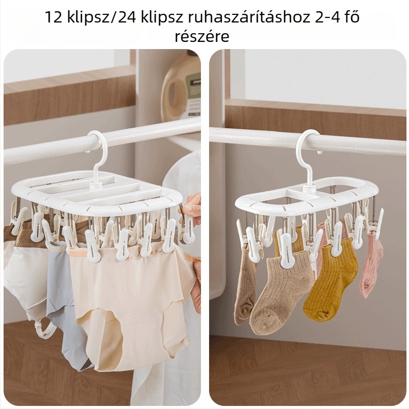Erkélyi ruhaszárító állvány több csipesszel, forgatható, csúszásmentes, multifunkcionális ruhákhoz és törölközőkhöz, kerek formájú