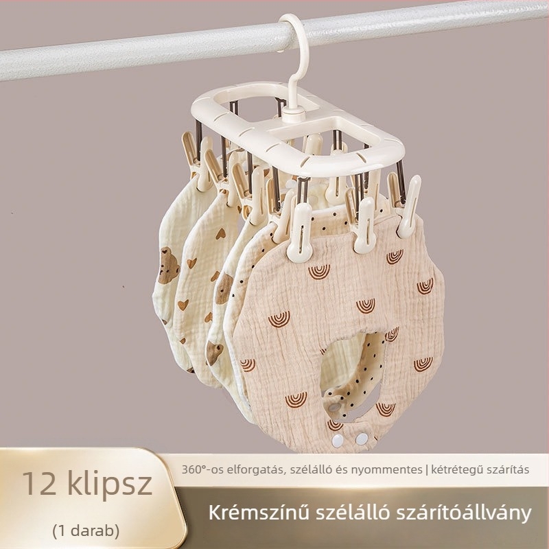 Erkélyi ruhaszárító állvány több csipesszel, forgatható, csúszásmentes, multifunkcionális ruhákhoz és törölközőkhöz, kerek formájú