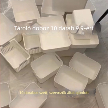 Fehér asztali tároló doboz műanyagból, téglalap alakú, kozmetikumok és nasik számára, konyha, modern minimalista stílus, nagy kapacitás