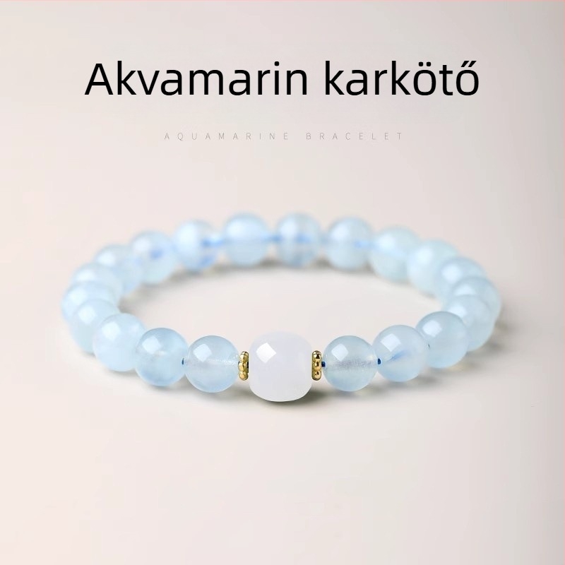 Etno-stílusú minimalist egy szálas karkötő akvamarinnal és jáde csúcsgyöngggyel – uniszex