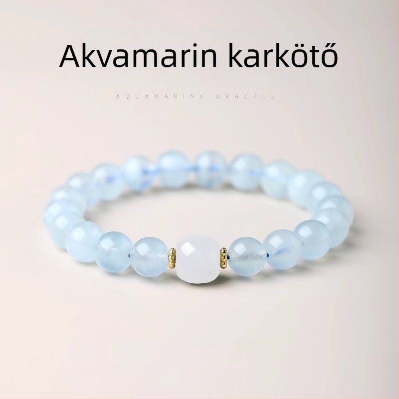 Etno-stílusú minimalist egy szálas karkötő akvamarinnal és jáde csúcsgyöngggyel – uniszex