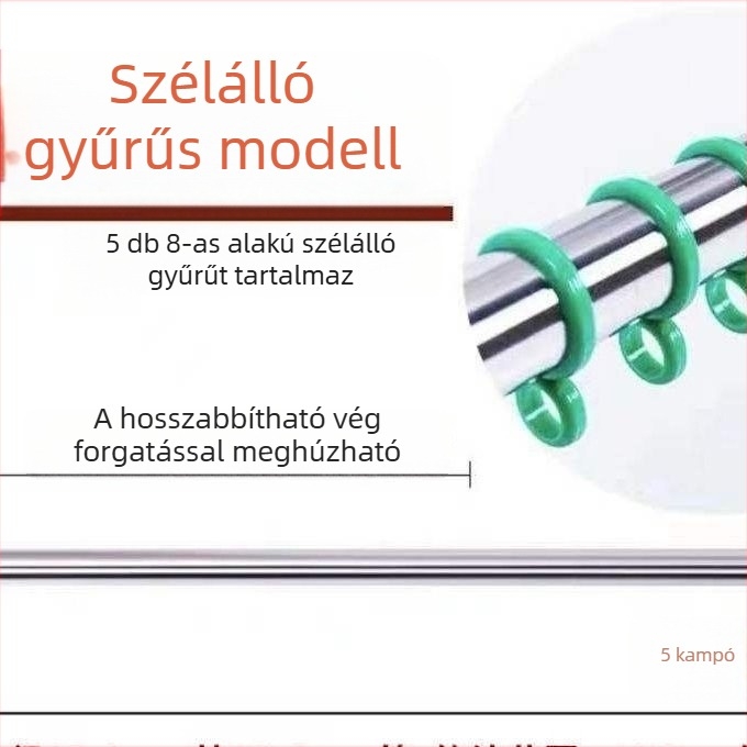 Vastagított teleszkópos ruhaszárító rúd erkélyre, felső rögzítés, kültéri használatra, galvanizált acél
