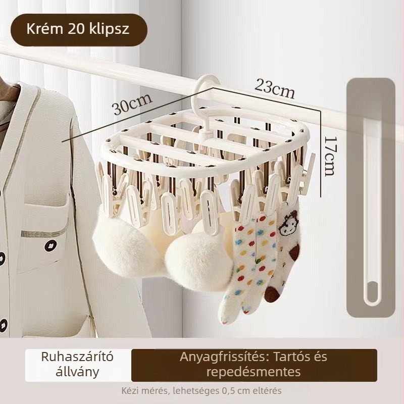 Zokni szárító akasztóval, háztartási használatra, többfunkciós szárító eszköz erkélyre, szélálló